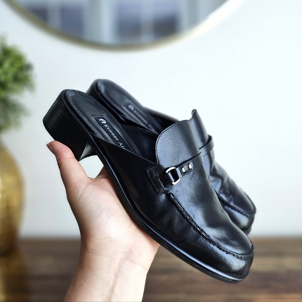 Etienne Aigner Ruthie Leather Open Back Mules Slip On Shoes 7M Made In Brazil